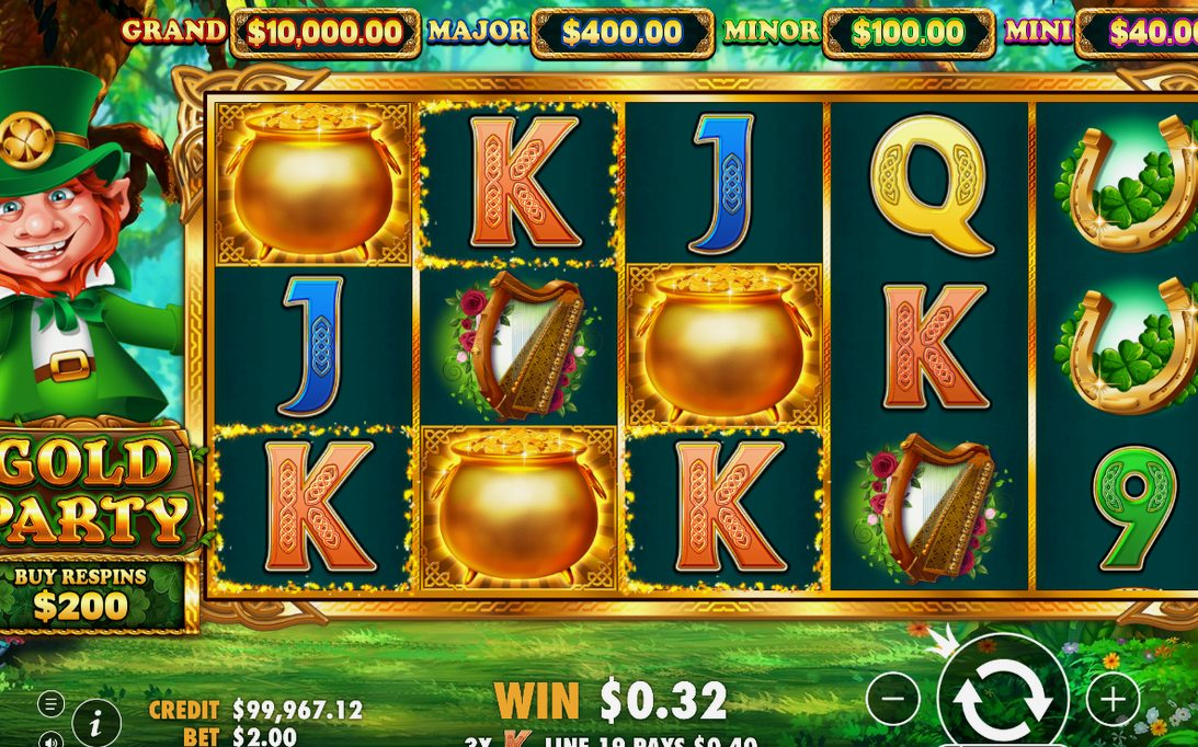Leprechaun-stack på hjul 1 med basspelets 5x3-rutnät