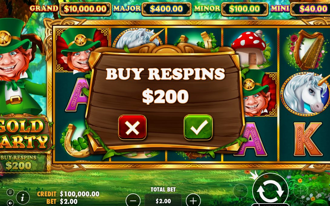 Fyra matriser i Gold Party Bonus: GRAND, MAJOR, MINOR, MINI